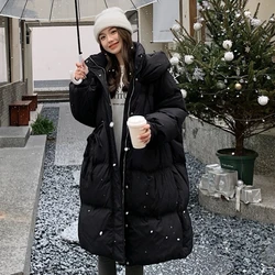 Women's Puffer Coats Winter New Down Jackets Windproof Thick Warm Hooded Outerwears Casual Trend High Street Mid-length Parker