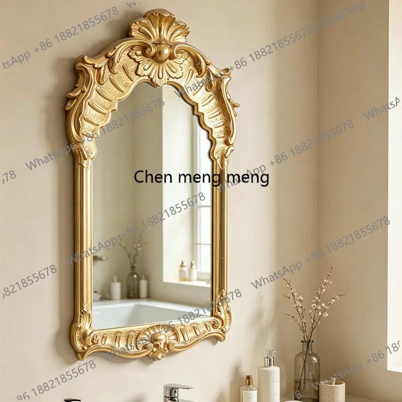 Court retro carved makeup mirror French light luxury bathroom mirror bedroom wall-mounted vanity mirror