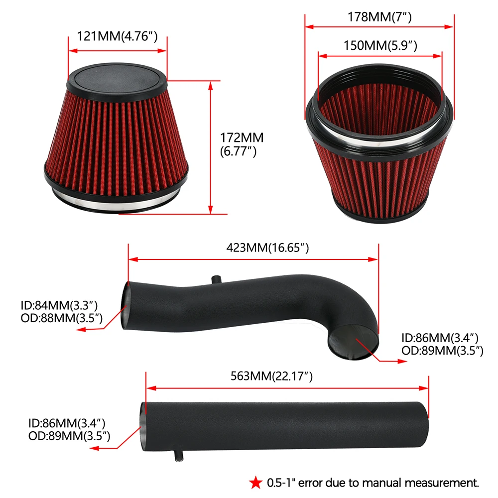 Cold Air Intake Kit w/ Filter & Heat Shield Air Intake System Kit For 2011-2020 Charger/Challenger/300 3.6 V6