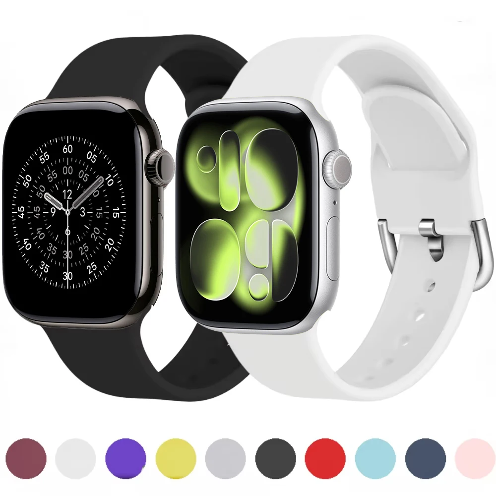 

Silicone Strap for Apple Watch 44mm 40mm 45mm 41mm Series 46mm 42mm 49mm Sport Watchband iWatch Ultra 11 10 9 8 7 6 5 SE 3 Band
