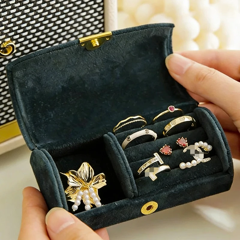 

Luxury Suede Surface Jewelry Storage Box Velvet Organizer Case Solid Color Portable Rings Earrings Necklace Arch Jewelry Case