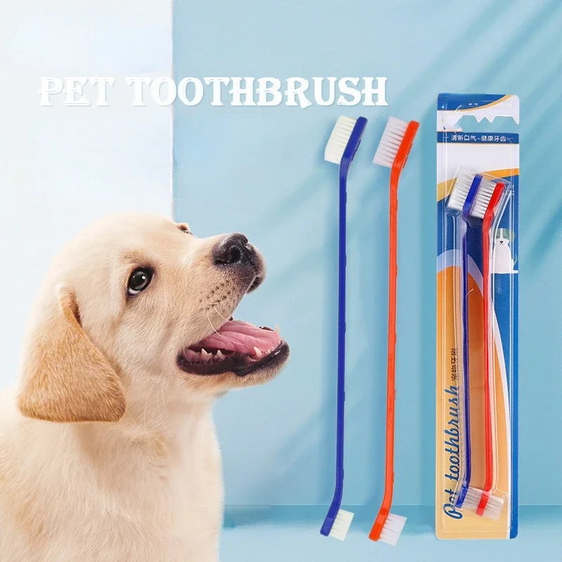 Pet Toothbrush for Dogs with Soft Bristles Non Slip Dual Head Dog Toothbrush Easy Teeth Cleaning Reduces Plaque Tartar Buildup