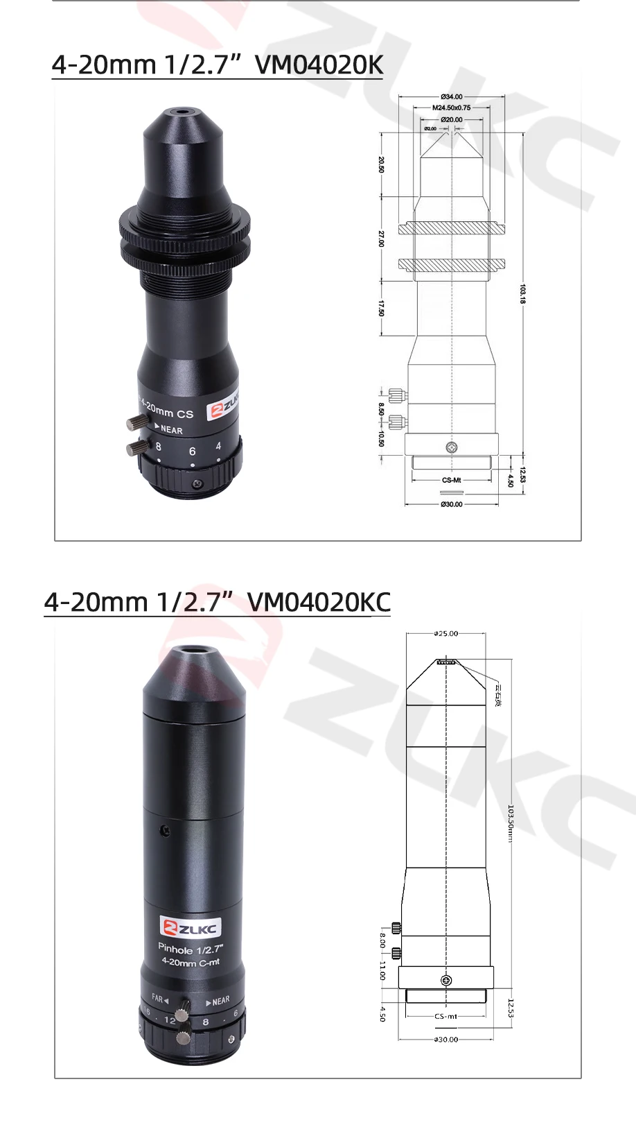ZLKC Pinhole-Objektiv 1/2,5'' CS-Mount 2,8mm 4mm 4-20mm Zoom-Objektiv Hochauflösend 2MP C-Mount F1,8 Industriekamera Maschinenvision – Detail 5