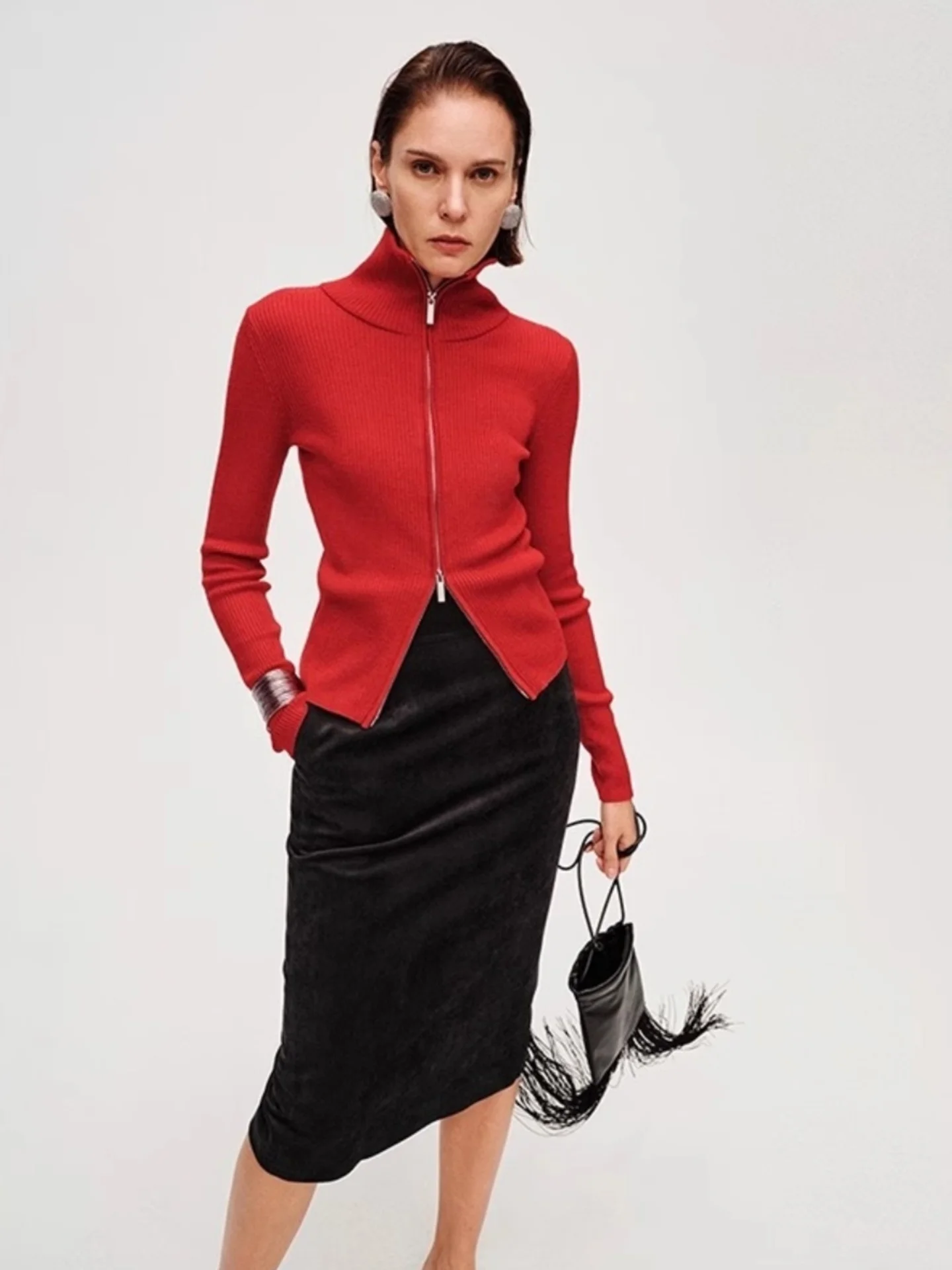 الشتاء عارضة تنوعا اللون محبوك طويل Sve سليم صالح قاعدة irt تصميم مزدوجة سستة لينة الكورية Sle المرأة الأعلى #5