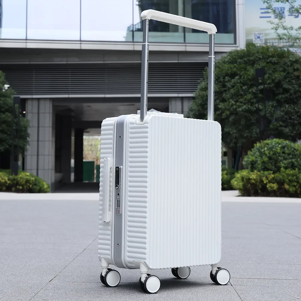 Valise à roulettes avec cadre en aluminium pour étudiant, bagage à roulettes à nervures larges, 20 pouces, 22 pouces, 26 pouces, valise de voyage pour remise des diplômes, 24 pouces, le plus récent