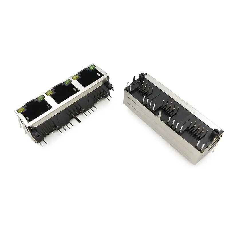56 LED-S three-cell RJ45 socket with light without spring clip, three-port 8P8C horizontal network interface