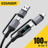 Essager 4 in 1 100W USB C Cable Digital Display Fast Charging For iPhone 16 15 14 Pro Max MacBook iPad USB Type C Lighting Cord