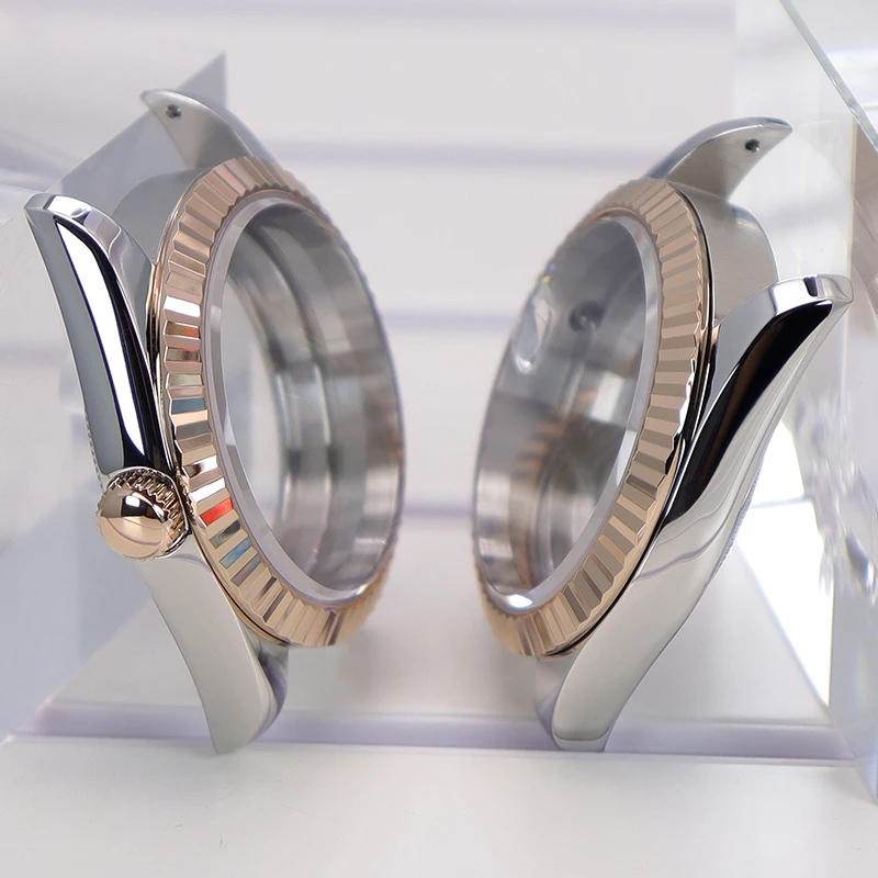 FENYA 36mm40mm Ms. Fluted Watch Case Sapphire For Day Date Seiko NH35 NH36 NH34 Miyota8215 Movement 28.5mm Dial Silver Rose Gold