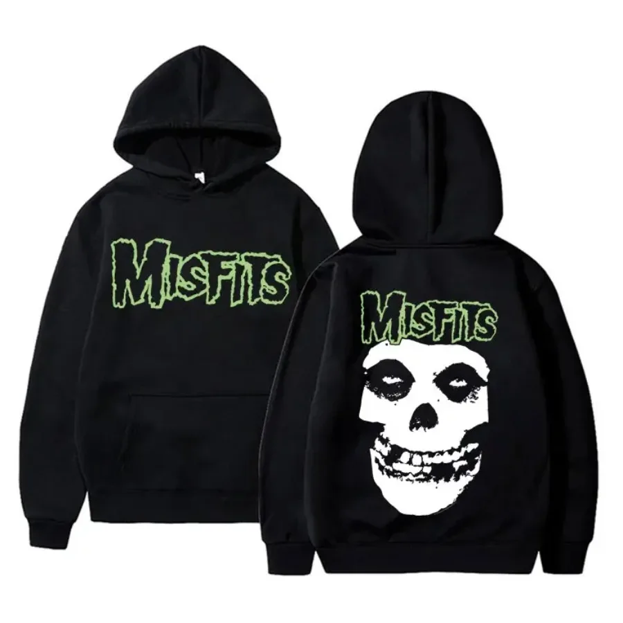 

Horror Punk Skull Graphic Print Hooded Men's Gothic Vintage Loose Cotton Rock Sweatshirt