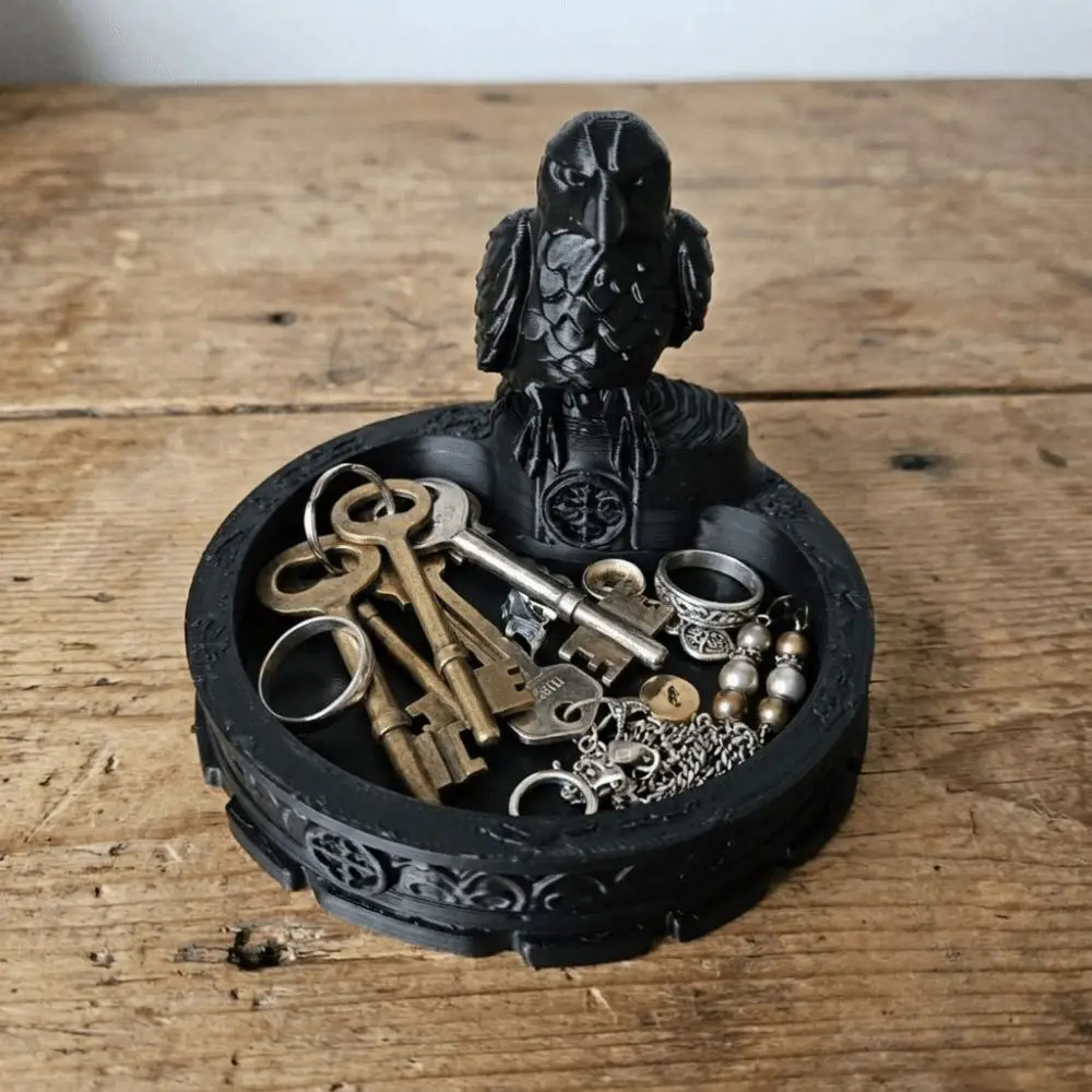 Gothic Dark Style Jewelry Storage Tray Lightweight Elegant Crow Sculpture Black Versatile Halloween Storage Dish Entrance Decor