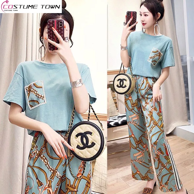 

Spring/Summer Women's Set 2023 New Fashion Casual Set Large Loose Mid Length Wide Leg Pants Two Piece Set