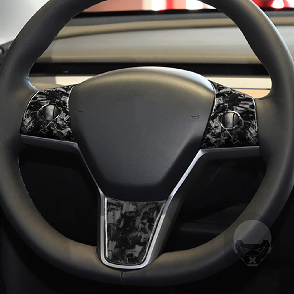 For Tesla Model Y 2020+ Model 3 17-22 Forged Carbon Fiber Center Dashboard Steering Wheel Panel Window Lift Switch Suits Sticker