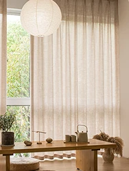 New Korean Style quality Solid Voile Beige Linen Sheer Curtains for The Living Room Bedroom Tulle Sheer Curtain Japanese Style