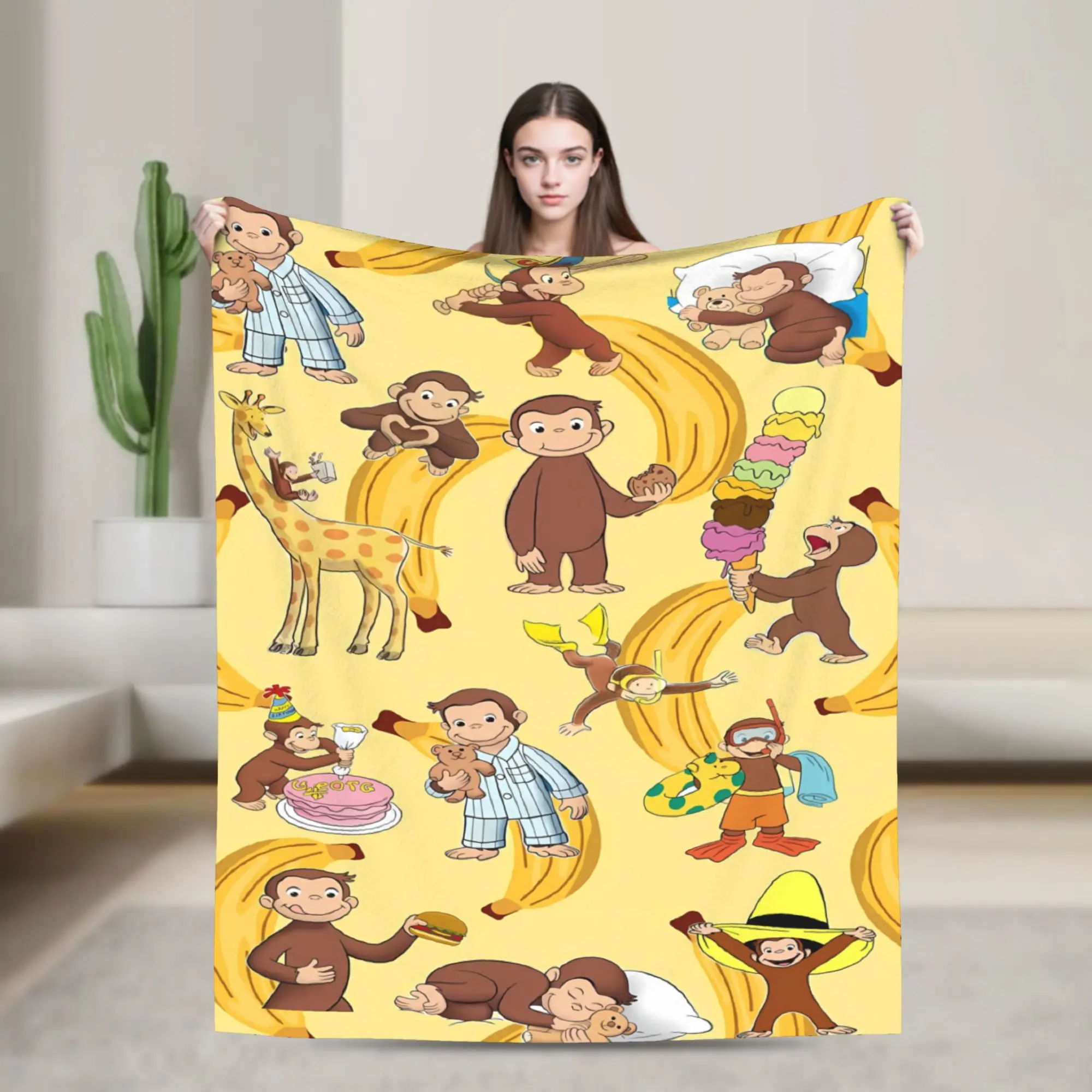 Curious George-s Blanket  Soft Street Trend Plush Throw Blanket For Couch Chair Sofa Bed Airplane Travel Flannel Bedspread Bed