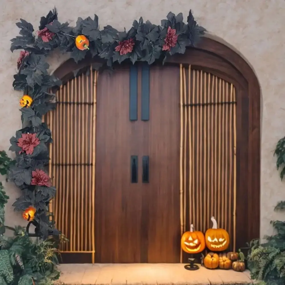 Realistic Artificial Maple Leaf Garland Silk Reusable Halloween Leaf Vines Real Touch Scene Layout Autumn Fall Decor