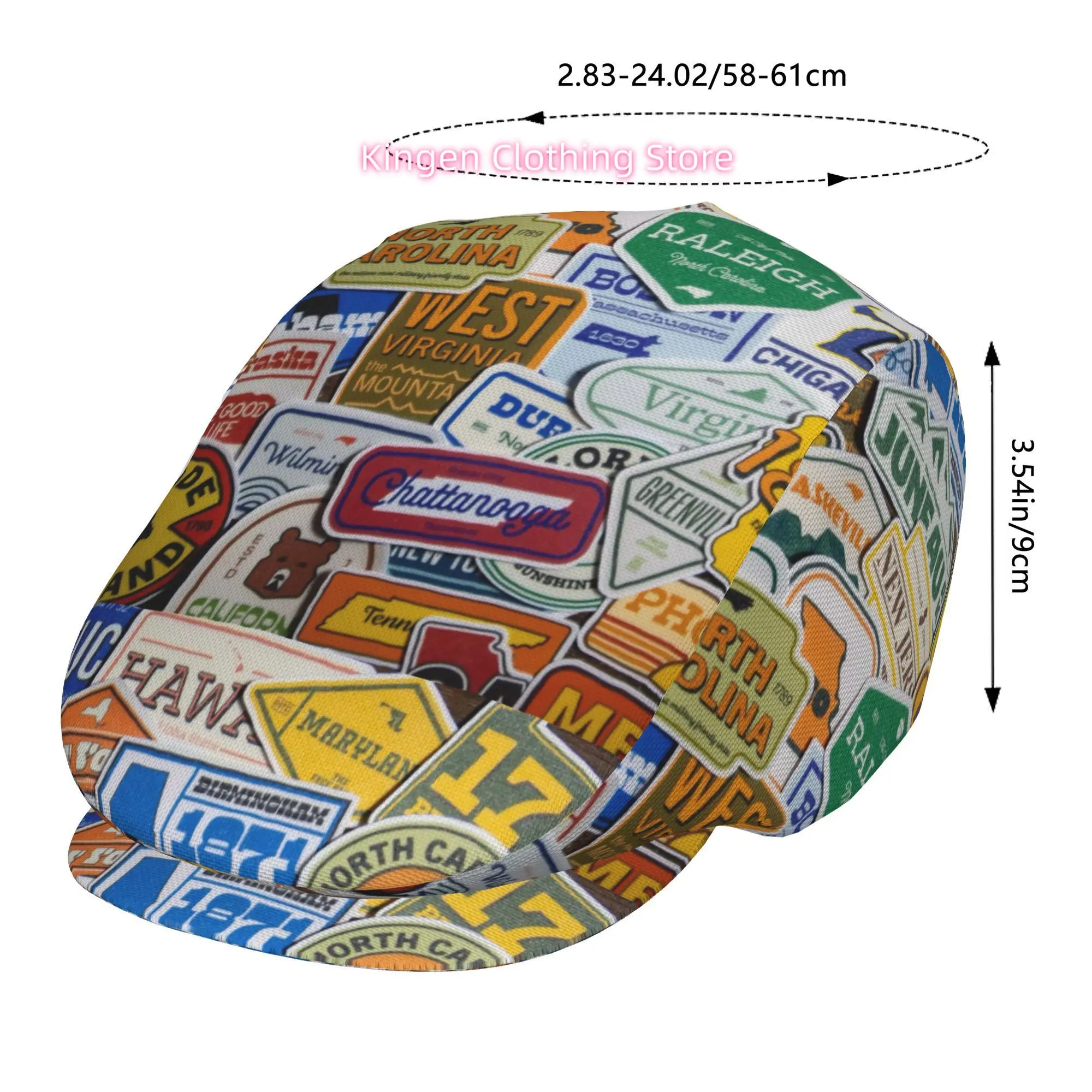 1pc Collection of  City Stickers All-over printed beret,  newsboy cap, unisex, a must-have fashion accessory for outdoor leisure