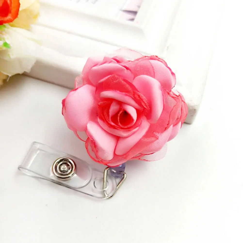 

6pcs Chest Clip Flower Badge Holder Retractable Id Name Tag Carrier For Nurse Teacher Student Hospital Office Use Phone Lanyard