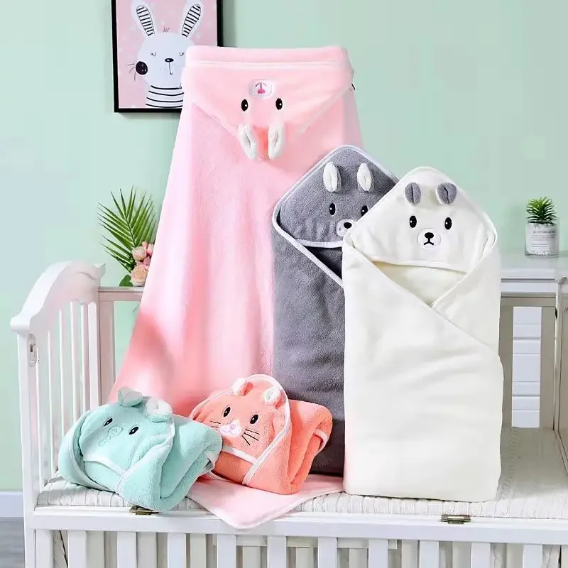 

Baby Bath Towel Newborn with Hood Cartoon Coral Fleece Infant Towels Blanket Newborn Infant Babys Stuff