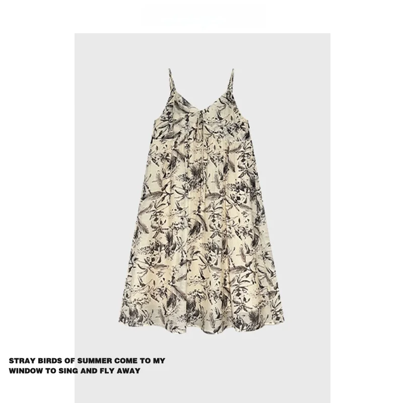 

Длинная юбка-макси Forever 2 с акварельным принтом, винтажная, с цветочным узором, на бретельках, А-силуэт, с V-образным вырезом, длинная, стройнящая фигуру