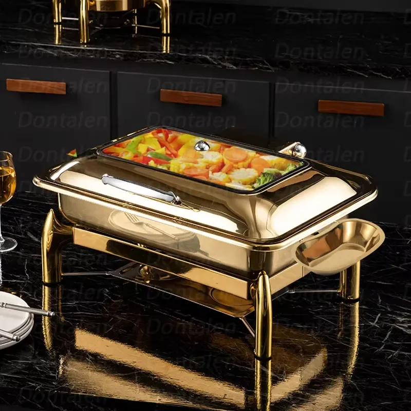 Luxury Gold Hot Pot Buffet Set with Glass Cover High Quality Food Heater for Catering Display Wholesale Commercial Grade