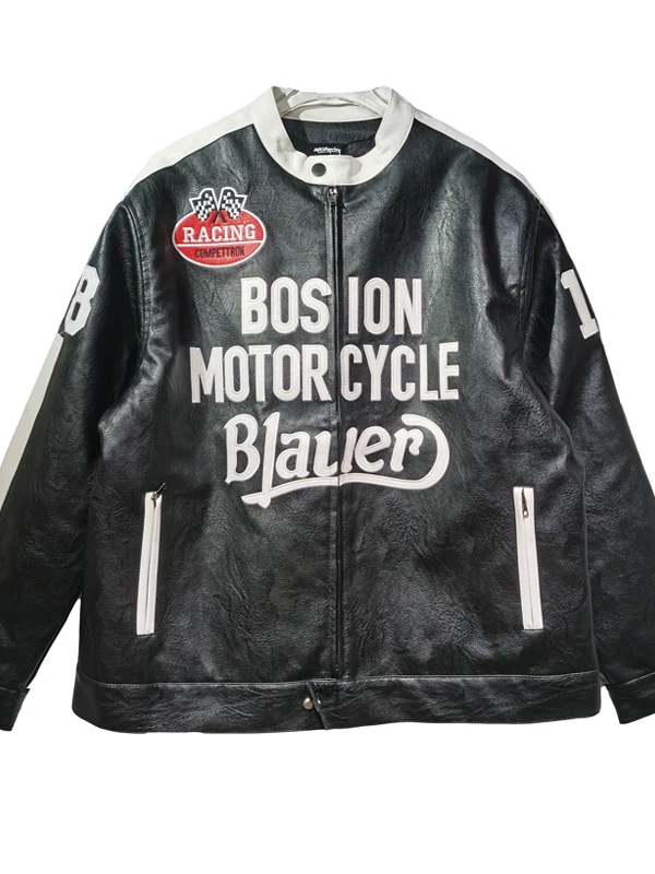 

Мужская кожаная куртка в американском ретро-стиле с коротким воротником, с принтом-надписью, из натуральной кожи, модная, черная, универсальная, с хлопковыми вставками