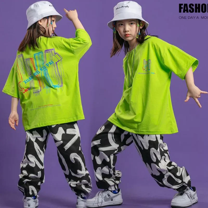 Meninas Jazz Dance Costumes, Roupas Hip Hop, T-Shirt Solta, Roupas Calças Jogger, Street Dancing Dress Suit, Kids Modern Stage Wear