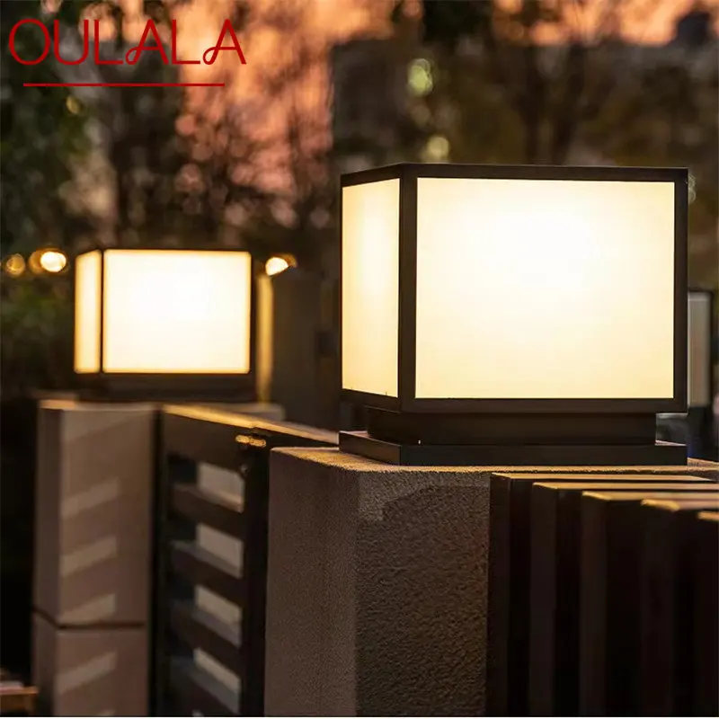 OULALA Outdoor Solar Vintage Post Lamp Simple Square Pillar Light Waterproof Modern LED for Home Villa Garden Patio Decor