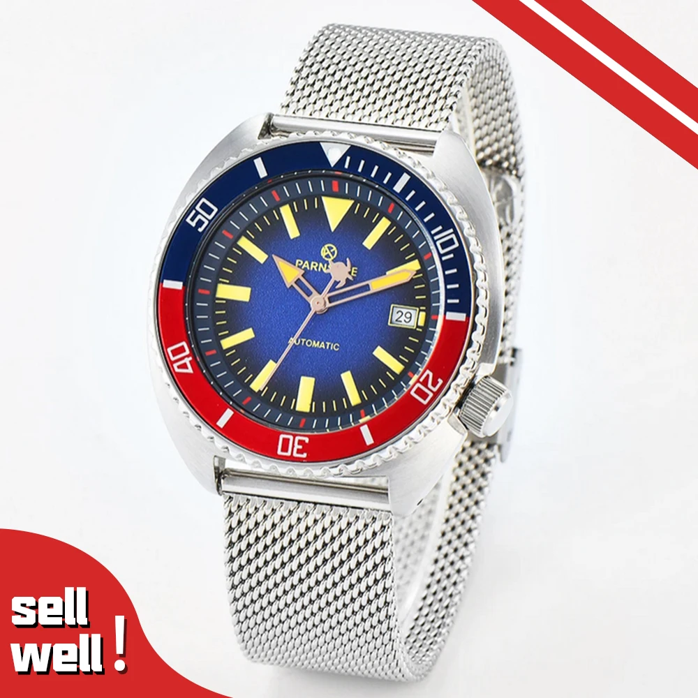 NH35 автоматический механизм черепаха механические часы мужские 45 мм, водонепроницаемые часы с датой спортивные часы сапфировый тканый стальной ремешок для часов