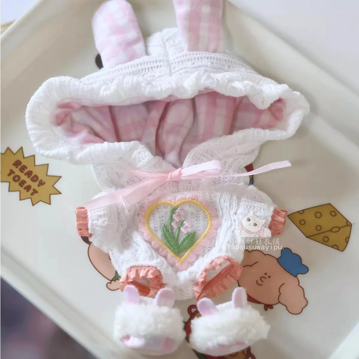 Original Animal Rabbit Ear Knit Pajamas Party Suit For 10cm Doll Toy Pink Blue Clothes Costume Cosplay Gift Cute Lovely