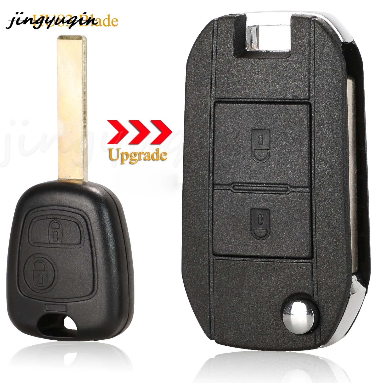 Jingyuqin 2 ปุ่มแก้ไขพลิกพับรีโมทกุญแจรถสําหรับ Peugeot 106 206 306 406 สําหรับ Citroen C2 C3 Xsara Picasso