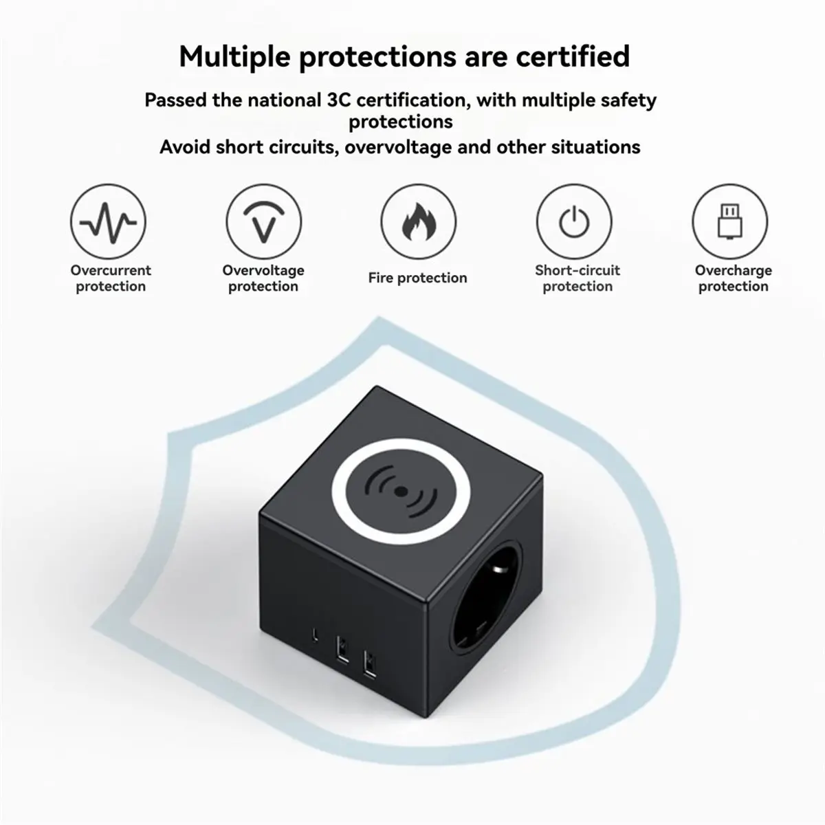 [Vend for]Wireless Charging Cube Socket European Standard PD15W Fast Charging USB Desk Wireless Charging Cube Socket (EU),A