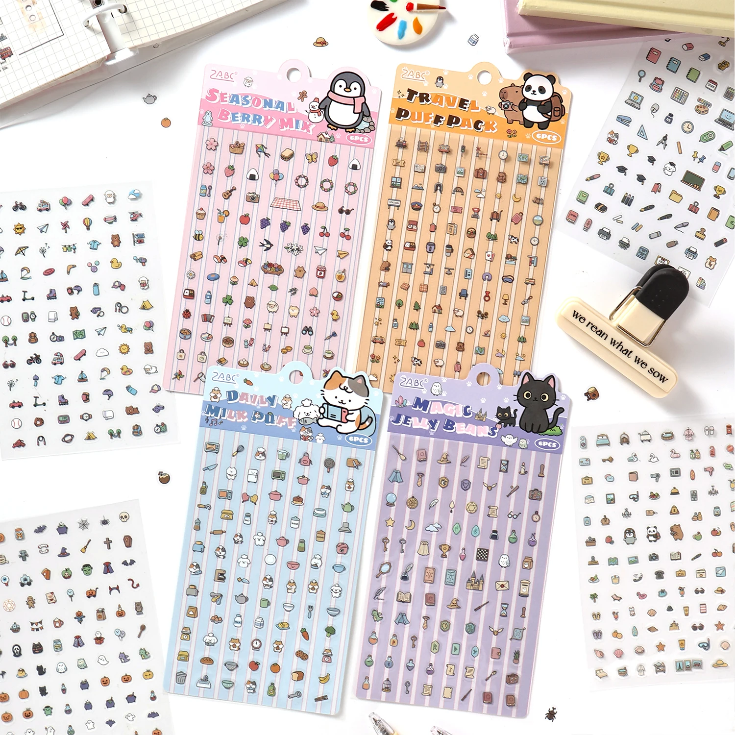 6pcs/Soft and cute small items shop series flat stickers mini cute DIY phone case decorations deco stickers