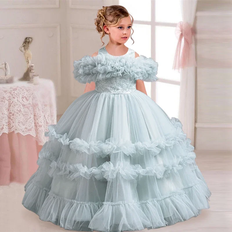 2026 New Elegant Dress for Girls Flower Wedding Wedding Long Embroidered Panto Skirt 4-12 years old piano performance girl dress