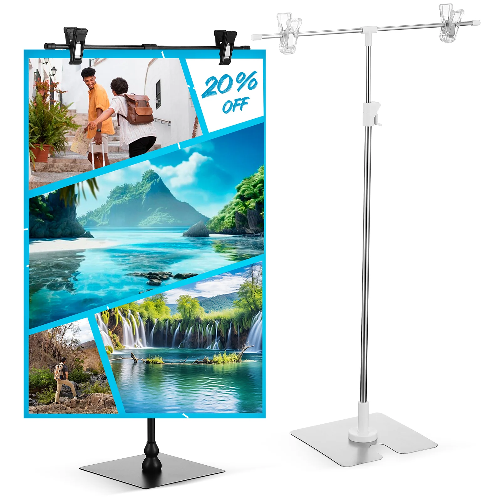 

2 Pcs Supermarket Poster Stand Sign Retractable Banner Holder Signage Stainless Steel Adjustable Advertising Aluminum Alloy