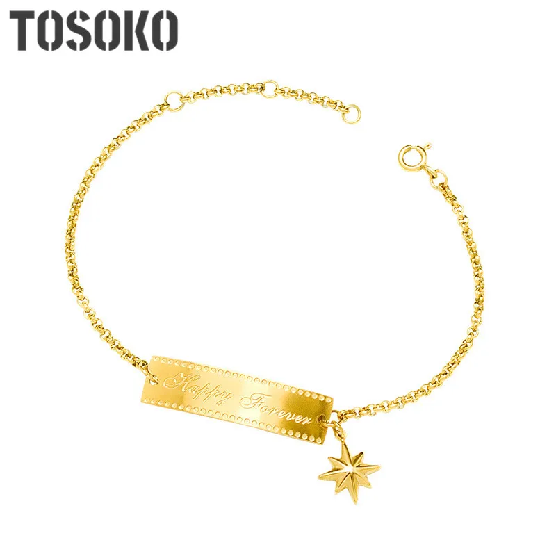 TOSOKO Ins French Style Good Luck Eight-Star Bend Bracelet Retro Fashion Jewelry Stainless Steel Bracelets For Women BSE106