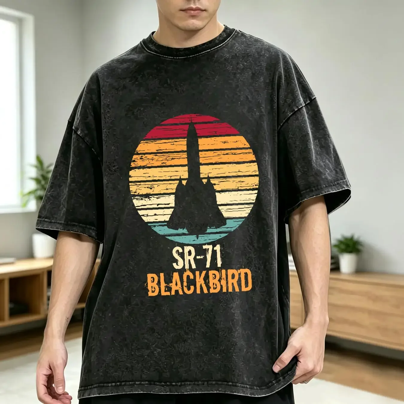 washed T Shirt Vintage Sr 71 Blackbird Military Aviation Aircraft S 4XL vintage Washed streetwear Breathable