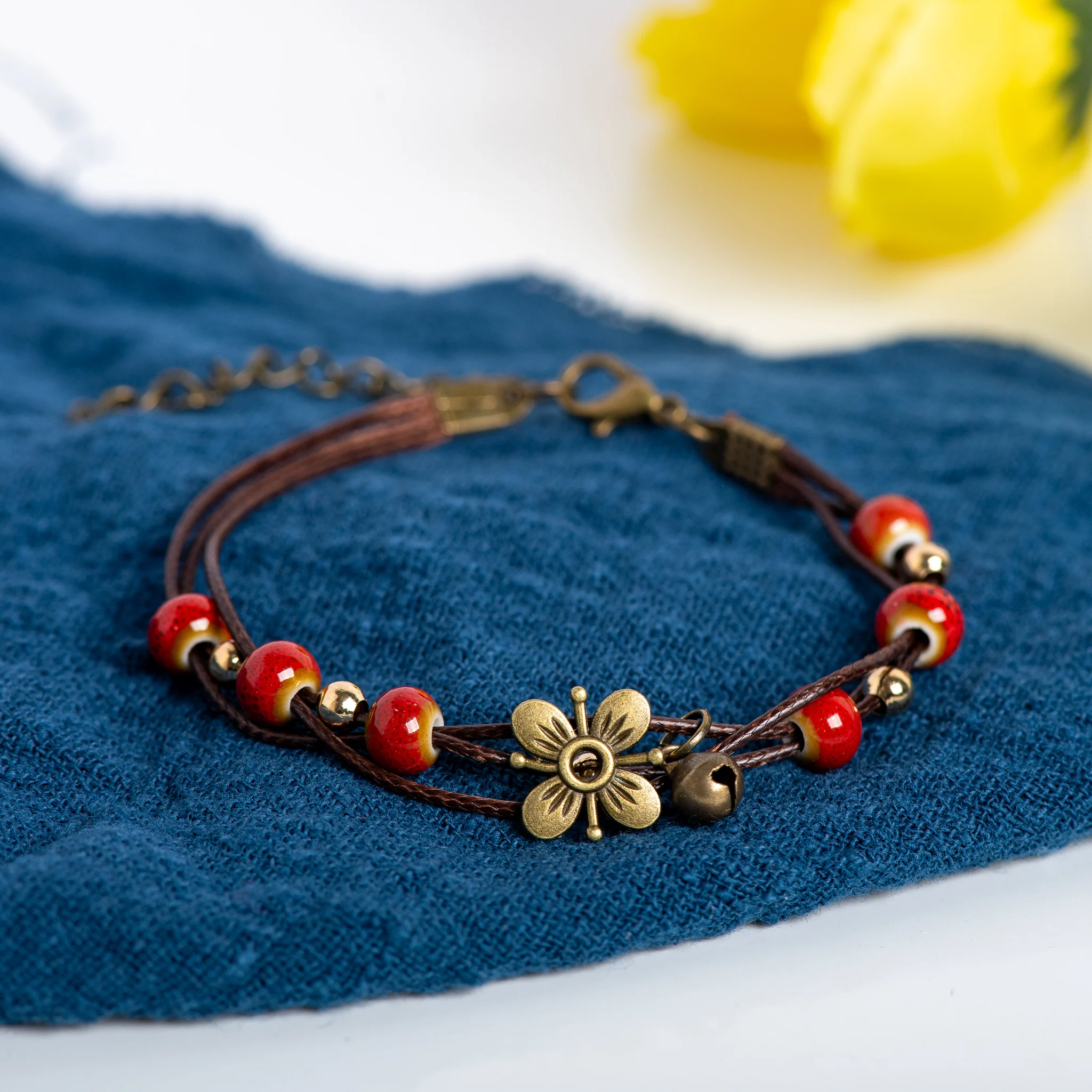 Керамический браслет из бисера ручной работы для женщин, регулируемый цветок и колокольчик в стиле бохо, ювелирные изделия в винтажном стиле