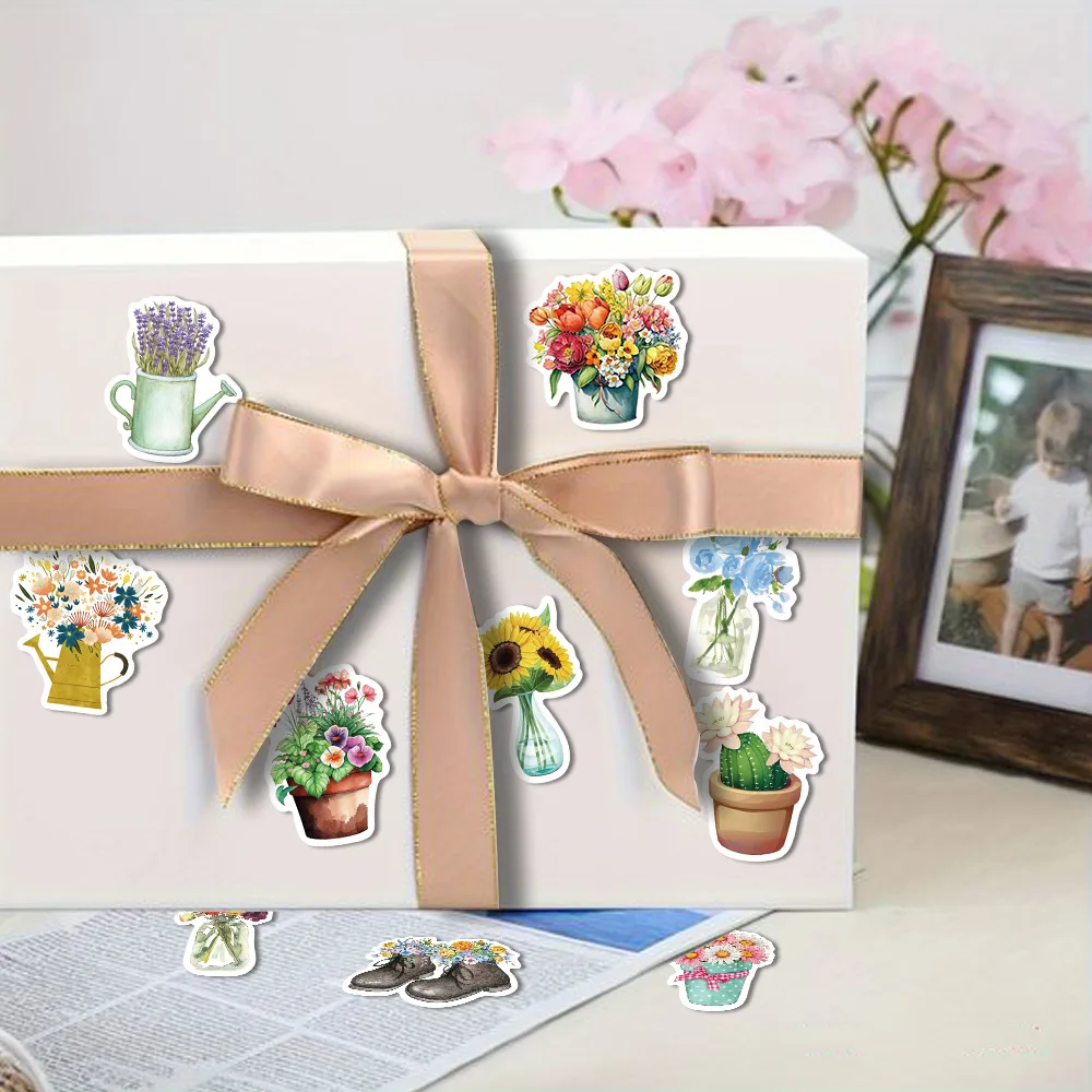 Bouquet Cartoon Stickers, Flores, Planta em vaso, Diário, Scrapbook, Laptop, Telefone, Guitarra, Estética, Decalques Presente, 10 pcs, 30 pcs, 50pcs