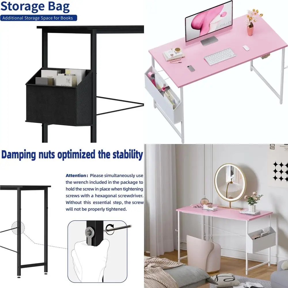 

Compact 47 Desk with Storage for Small Spaces, Home Office Workstation with Peg Hook, Ideal for Study and Writing