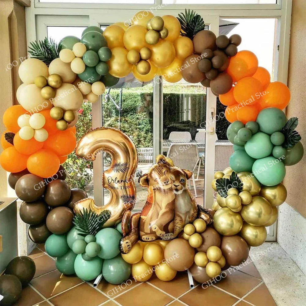 148/153pcs Disney Lion King Theme 32inch Number Balloon Garland Arch Simba Green Orange Ball Jungle Safari Birthday Baby Shower