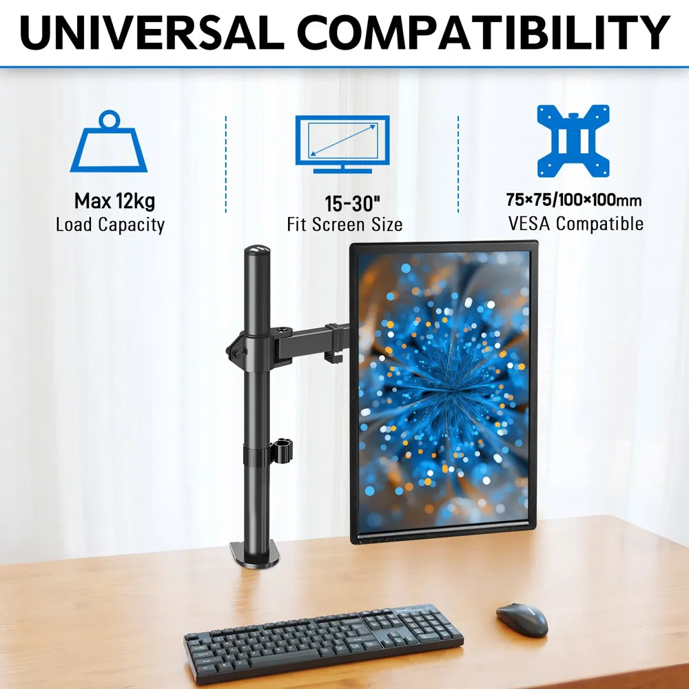 Imagem -03 - Suporte do Braço do Monitor Totalmente Ajustável Montagem de Mesa Única Suporte do Monitor com Braçadeira e Base do Grommet Vesa 75x75 mm 100x100 mm