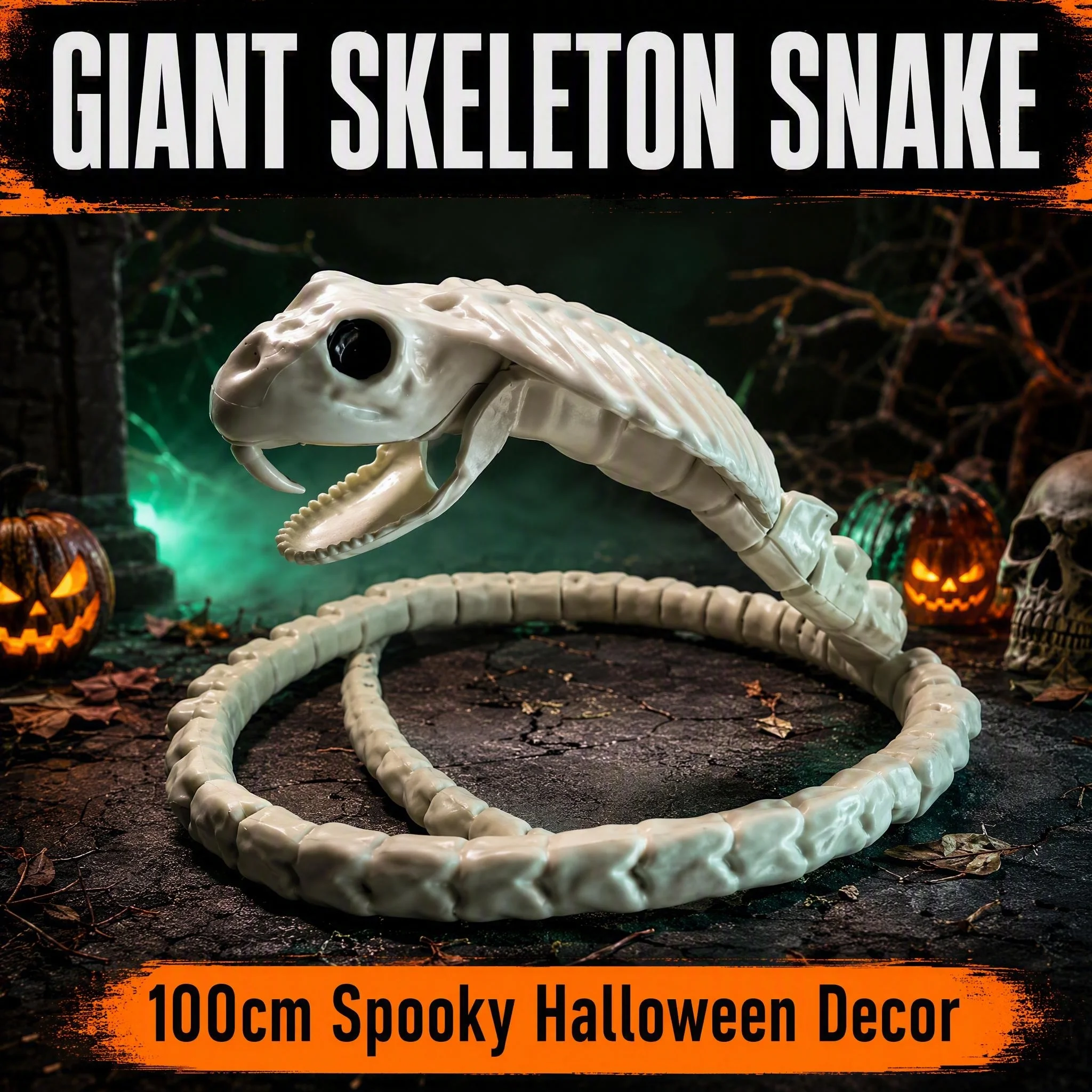 100cm Poseable Simulated Cobra Skeleton Halloween Prop for Haunted House Party Decoration Prank Toy