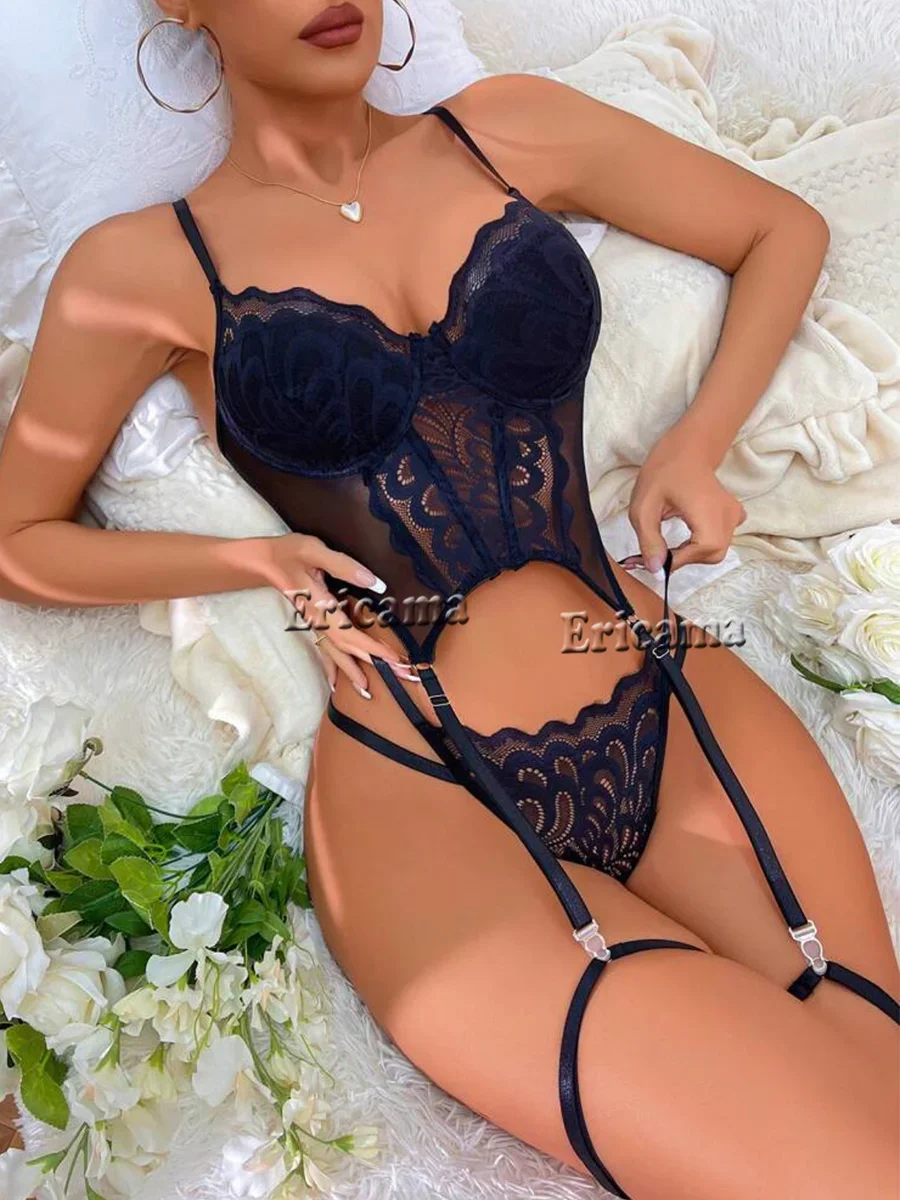

Floral Lace Garter Lingerie Set With Choker Women Intimates 2024 Underwire Bra And Thongs Ladies Underwear Set