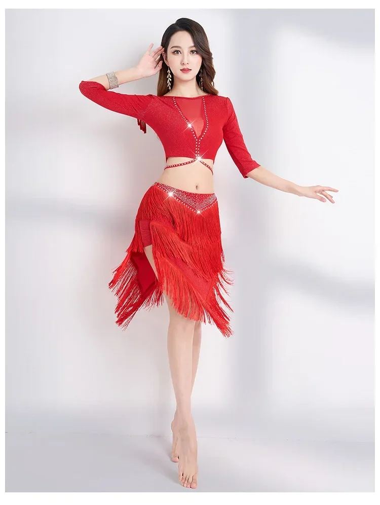 Traje de baile latino vestido de mujer adulta hermoso nuevo vestido de baile para adultos falda con borlas traje de práctica de baile de entrenamiento