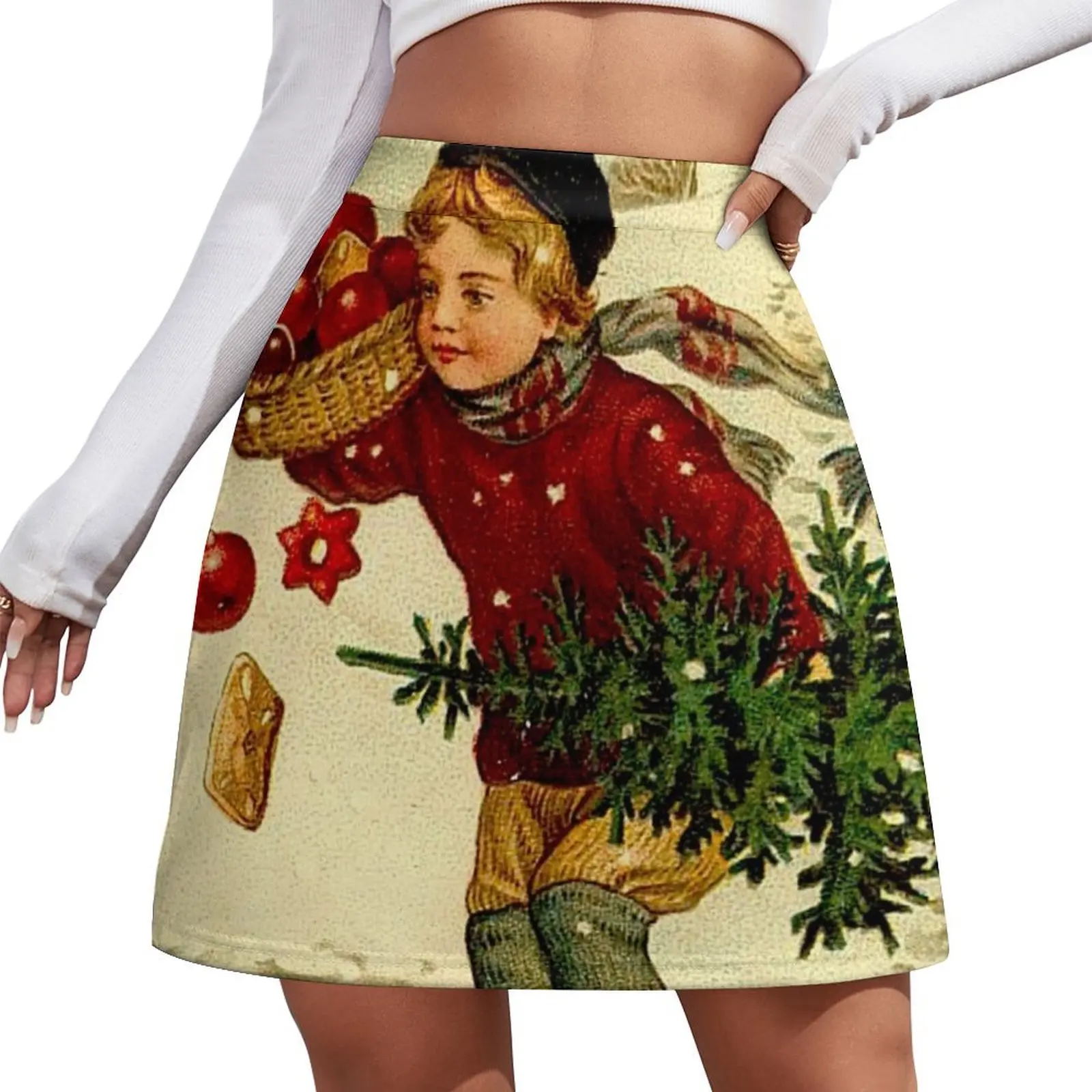 

CHRISTMAS; Vintage Country Scene Print Mini Skirt Clothing female summer dress women 2026 skirts women summer 2026 korean style