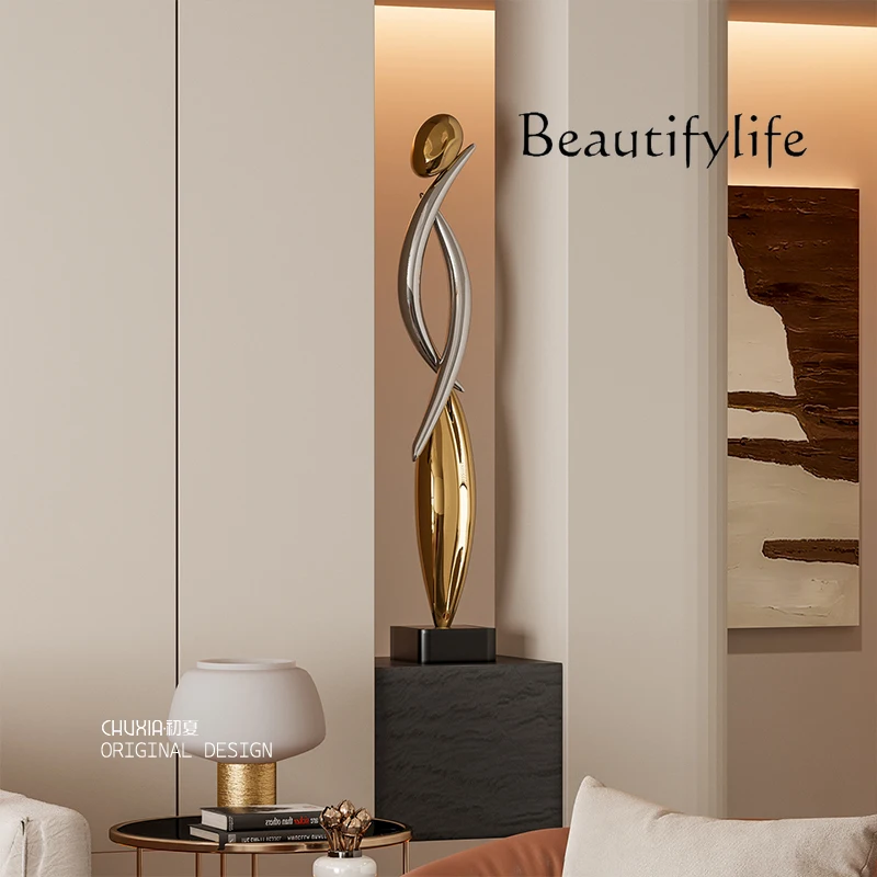 

Light luxury abstract art sculpture porch slender vertical high ornament niche Italian model room villa living room decoration