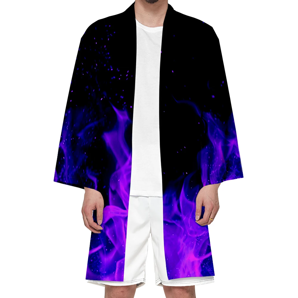 Quimono vestuário masculino e feminino japonês-estilo 3d impressão digital japonês tradicional vestuário cardigan chama