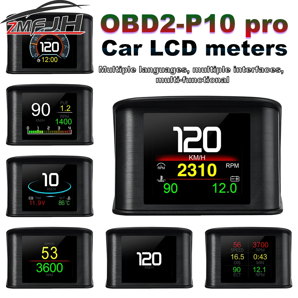 P10 Pro Car OBD Digital Speedometer RPM Head Up Display On Board Computer Water Temp Fuel Consumption Driving Distance Pannel