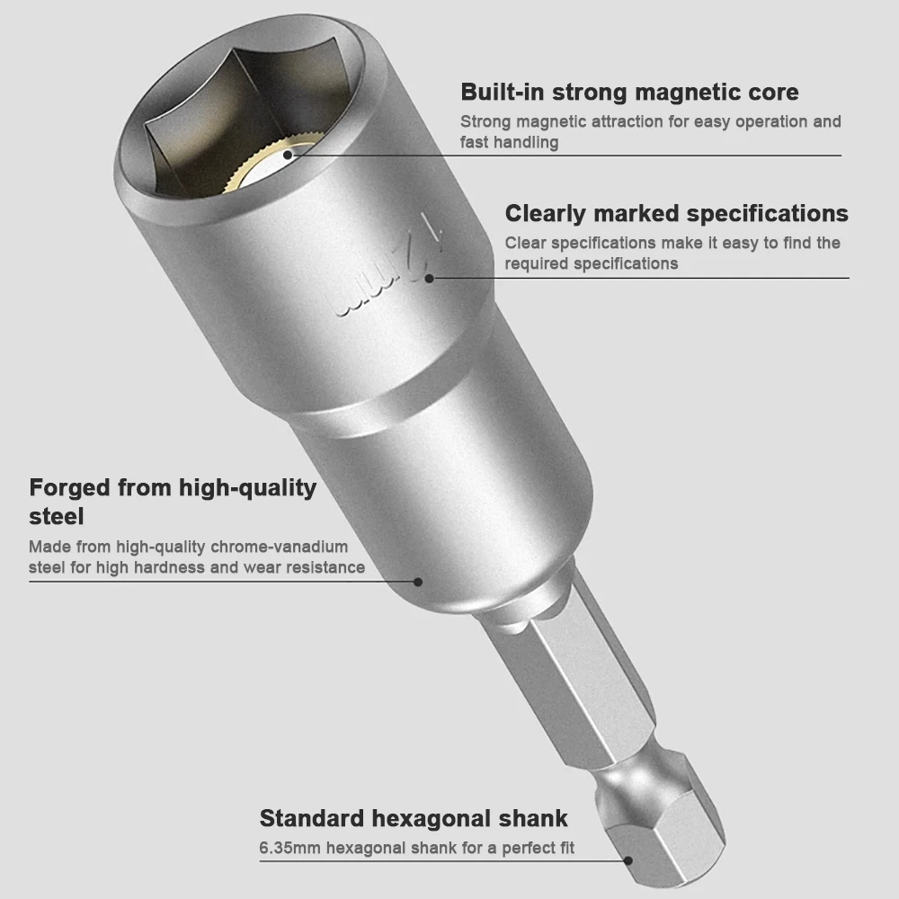 H5-H14 تأثير المقبس المغناطيسي الجوز مفك 6.35 مللي متر عرافة مفتاح مجموعة مثقاب الخشب محول ل تدريبات الطاقة تأثير السائقين المقبس عدة #3