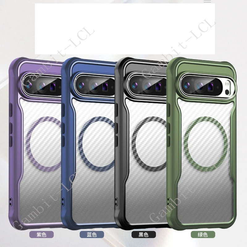Magnetic Carbon Fiber Pattern TPU+PC Case For Google Pixel 9 Pro XL 8A Pixel9 9Pro Pixel9Pro ShockProof Alloy Phone Cover